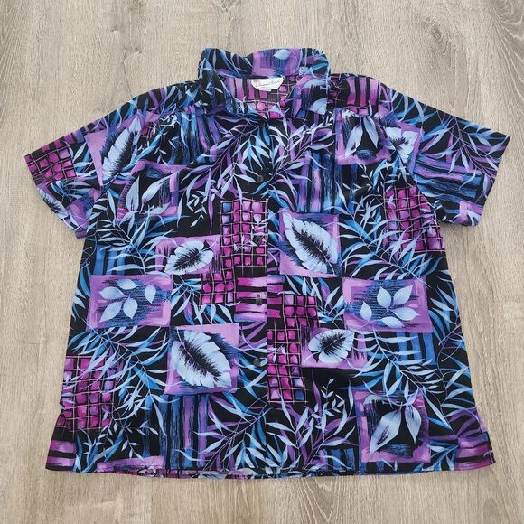 Vtg A Personal Touch Womens Short Sleeve Hawaiian Floral Button Up Shirt Sz 2XL - Picture 1 of 8